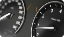 A vehicle's speedometer and RPM meter